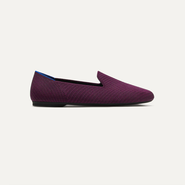 The Almond Loafer in Plum Twill shown from the side. 