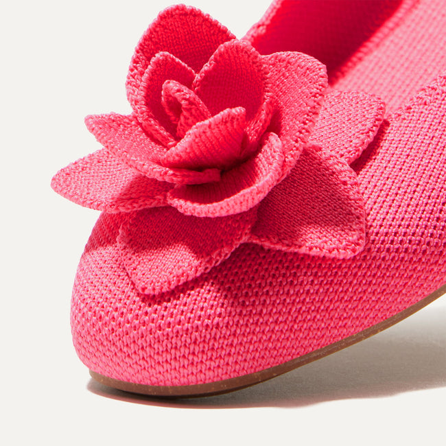 Close up of the square-shaped toe and rounded vamp of The Petal Square in Soiree Pink. 
