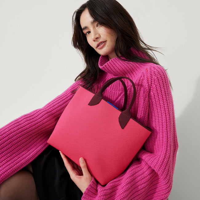 hover | The Lightweight Petite Tote in Perfect Pink shown from front.
