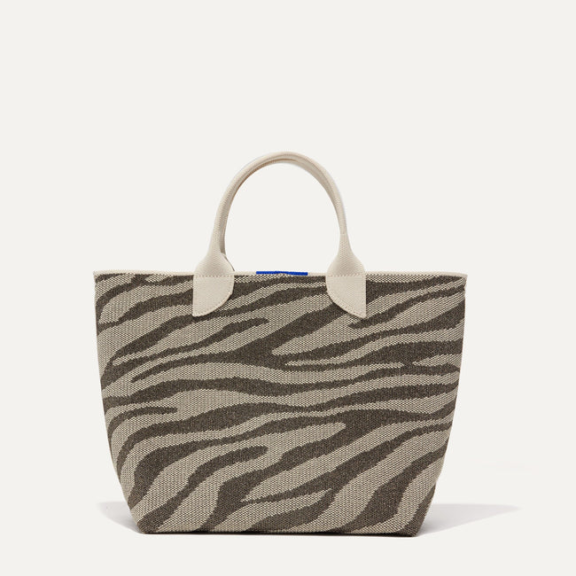 The Lightweight Petite Tote in Shimmer Zebra, shown from the front. 