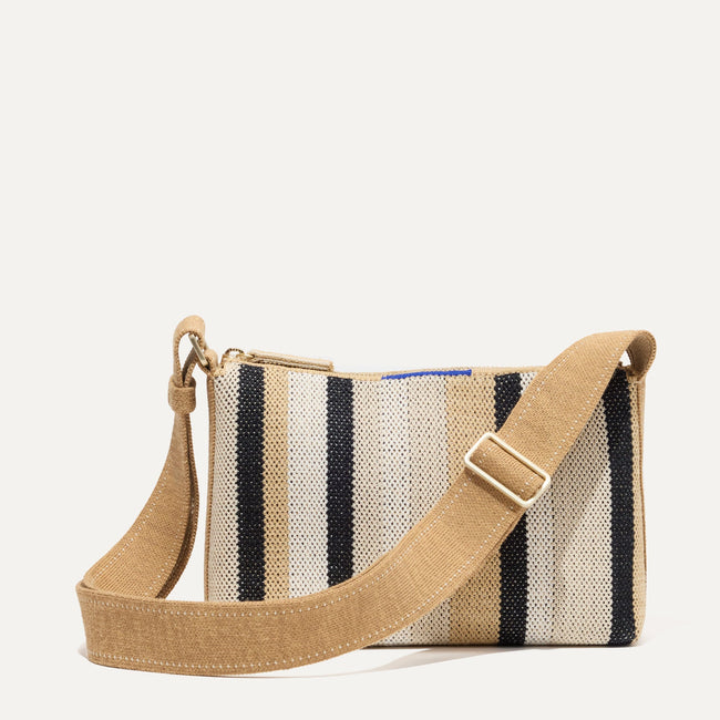The Casual Crossbody in Coco Stripe, shown from the front.
