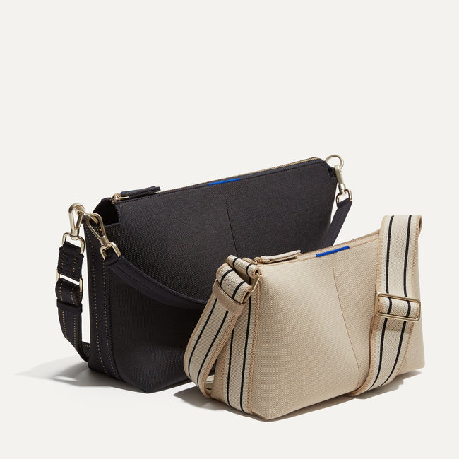 The Casual Crossbody in Black and Ivory Stripe