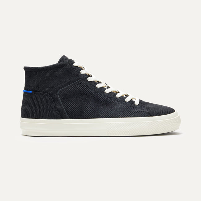The High Top Sneaker in Black shown from the side.
