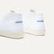 Close up of the heel of The High Top Sneaker in Bright White, with Rothy's signature blue halo. 