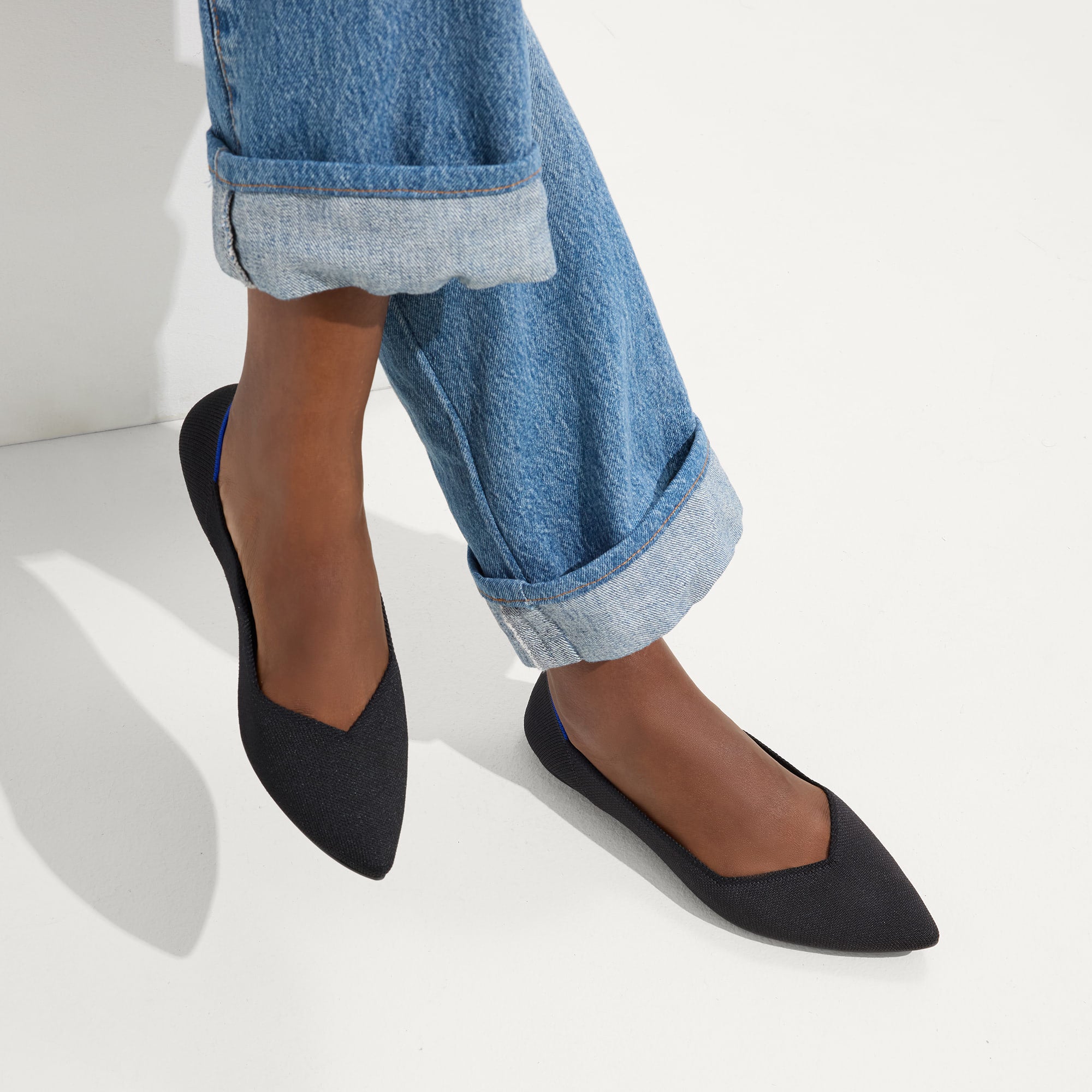 The Point II in Black Regular Wide Flats Rothy's