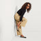 Alternate view of a model wearing The Point II in Pebble Herringbone. 