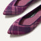 Close up of The Point II in Purple Plaid, shown in diagonal view. 