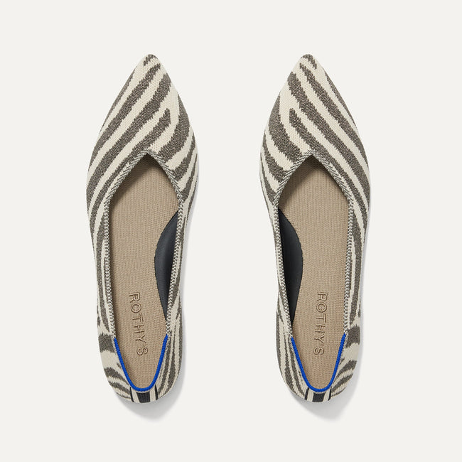 Comfortable Pointed Toe Flat in Shimmer Zebra | Rothy's