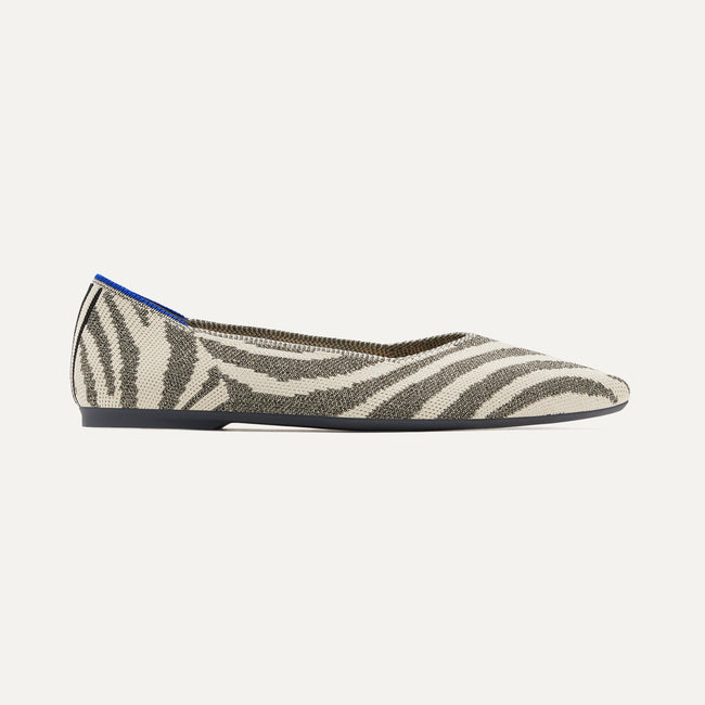 Comfortable Pointed Toe Flat in Shimmer Zebra | Rothy's