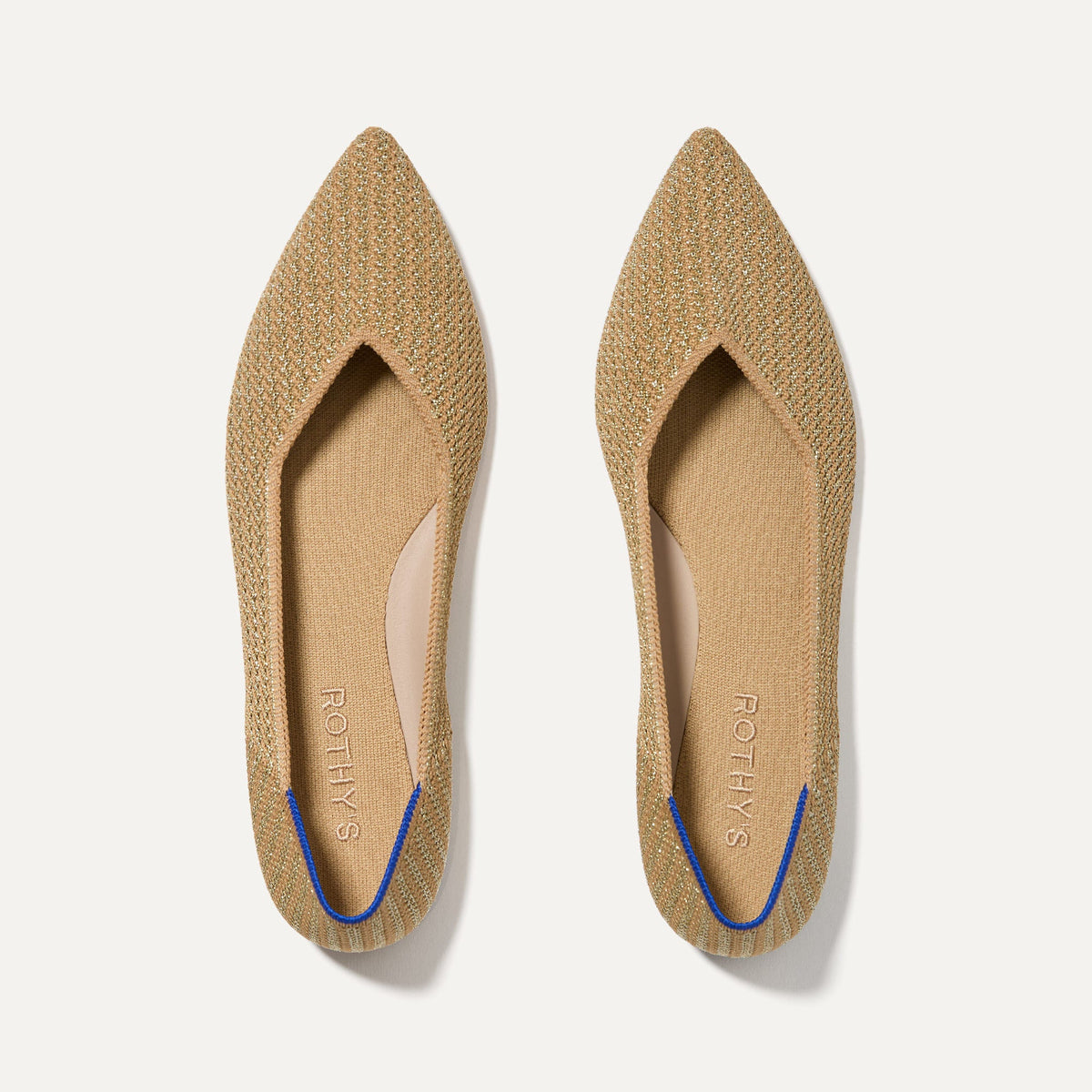 Comfortable Pointed Toe Flat in Gold Stripe | Rothy's