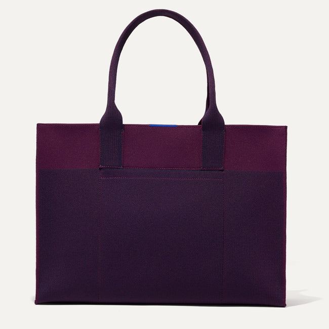 The Classic Tote in Dark Aubergine, shown from the front.