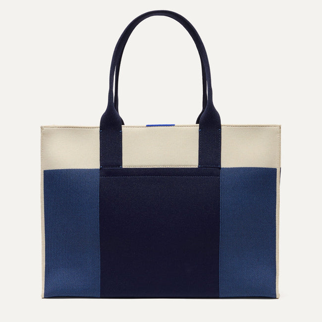 The Classic Tote in Luxe Blue, shown from the front. 