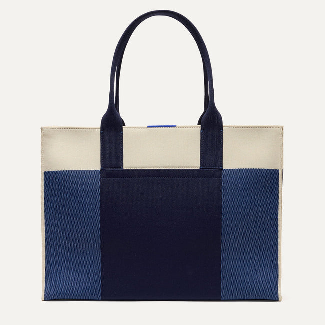 The Classic Tote in Luxe Blue, shown from the front. 