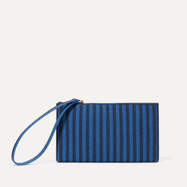 The Wallet Wristlet in Navy Stripe, shown from the front.