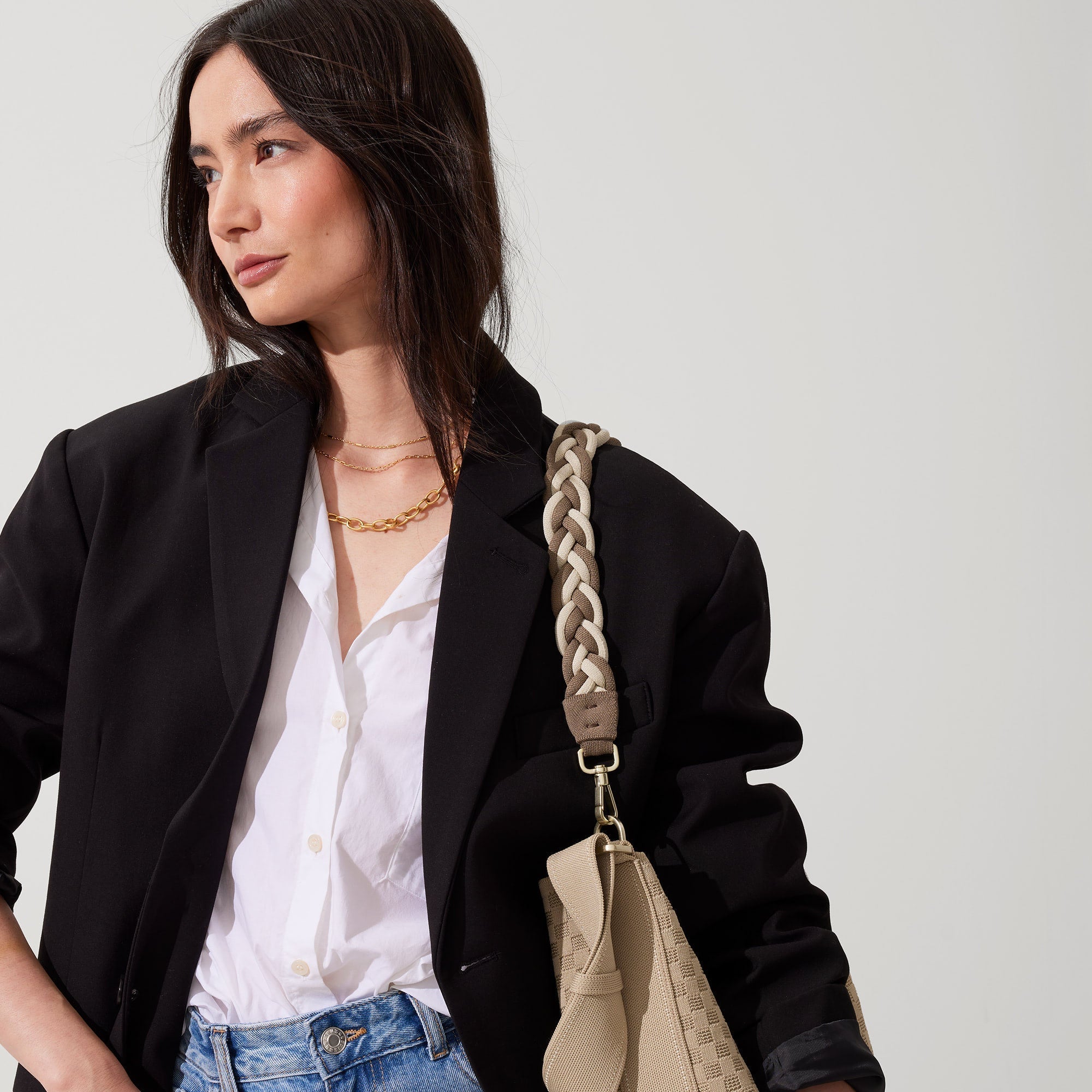 The Shoulder Strap in Cream and Cocoa Braid - Thumbnail 4