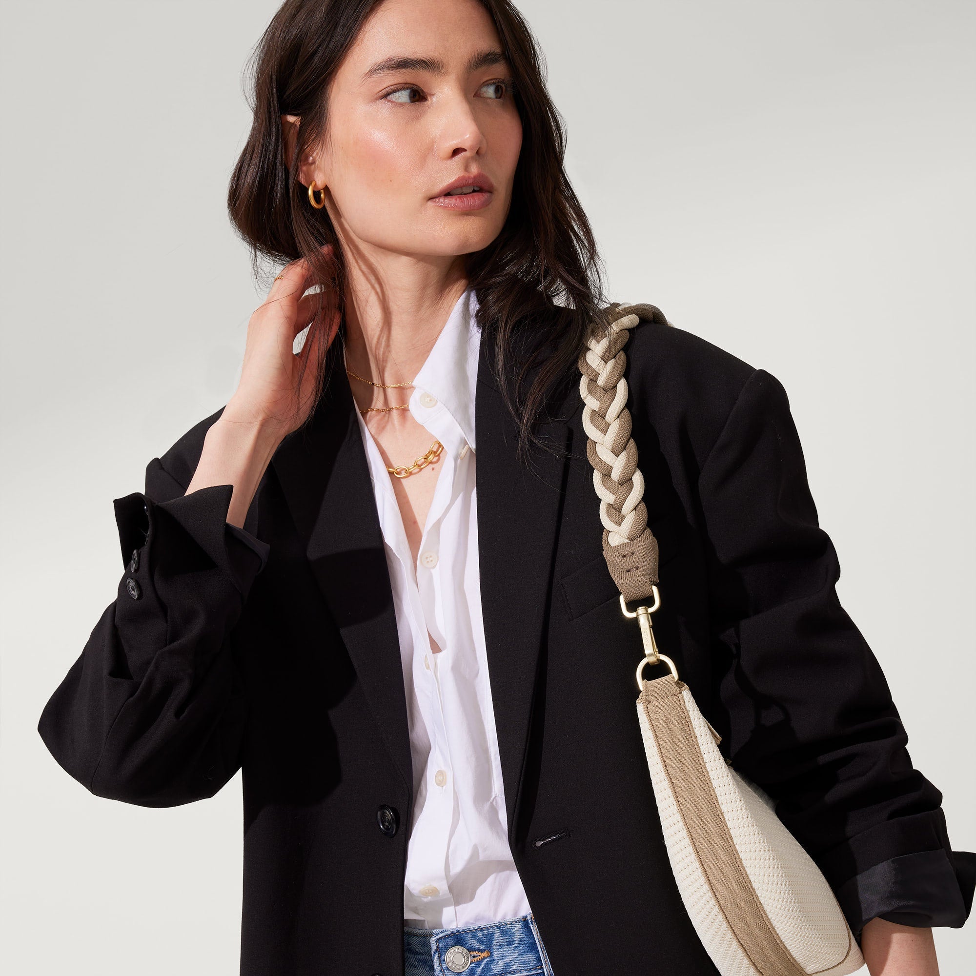 The Shoulder Strap in Cream and Cocoa Braid Rothy's