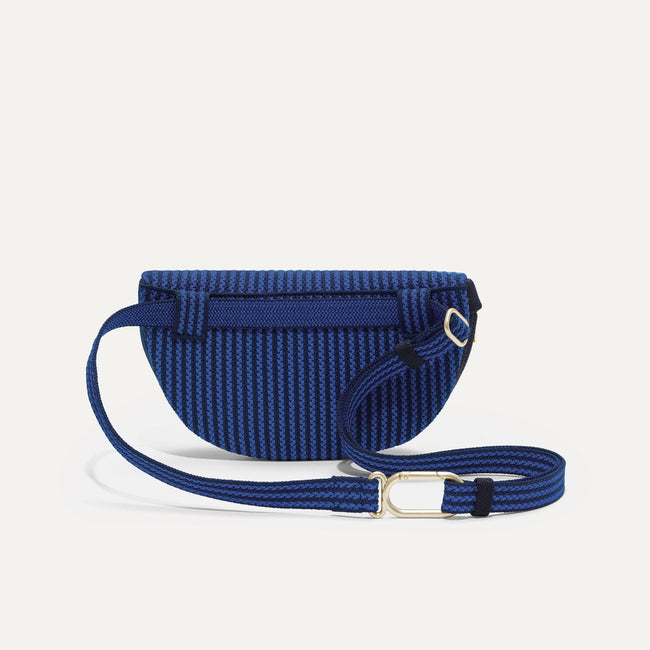 The Casual Sling in Navy Stripe shown from the back. 