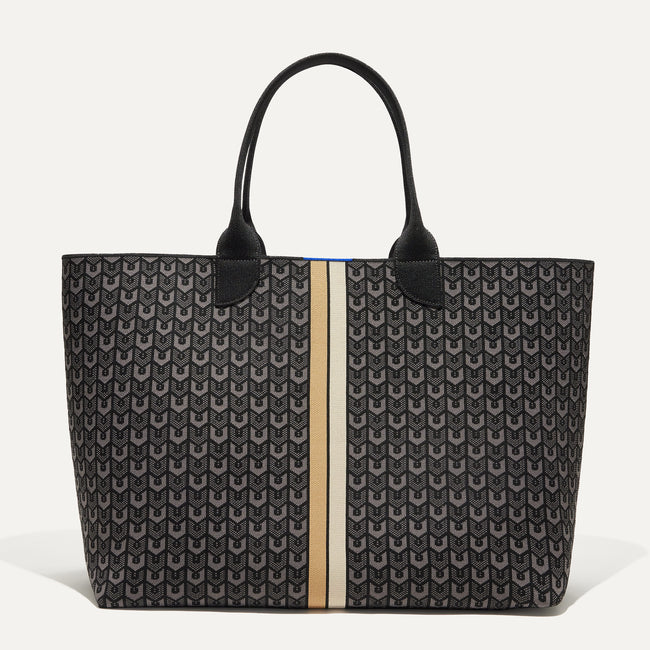 The Reversible Lightweight Mega Tote in Signature Black, shown from the from the front.