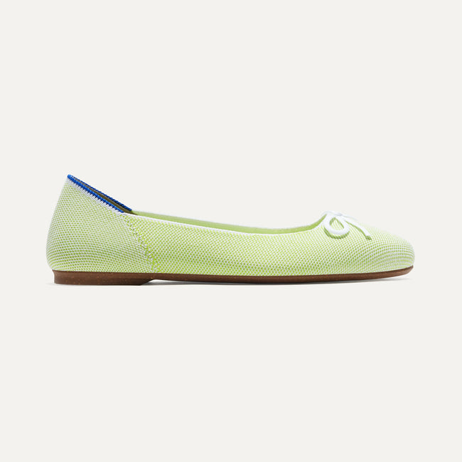 The Ballet Flat in Chartreuse shown from the side. 