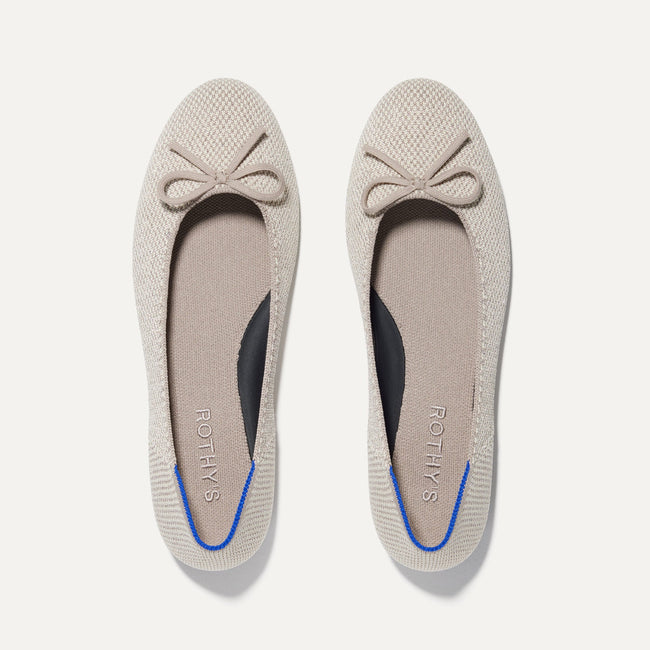 The Ballet Flat in Platinum Metallic shown from the top. 