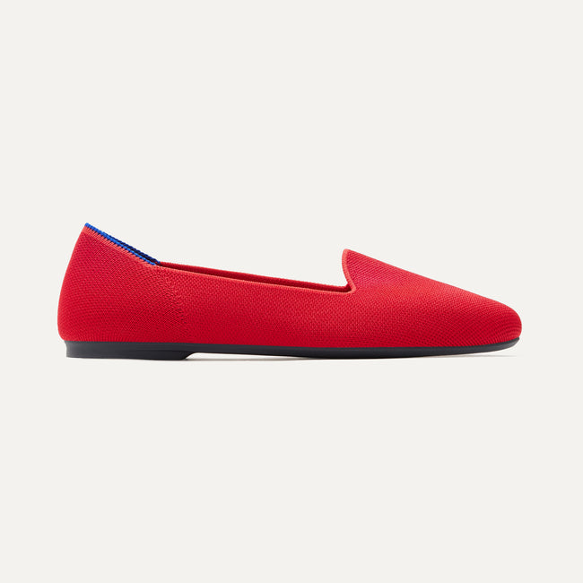 The Lounge Loafer in Bombshell Red shown from the side.