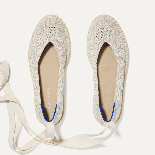 The Espadrille in Diamond Metallic shown from the top, with the ankle tie. 