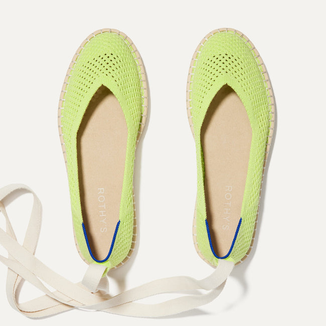 The Espadrille in Limeade shown from the top, with the ankle tie. 