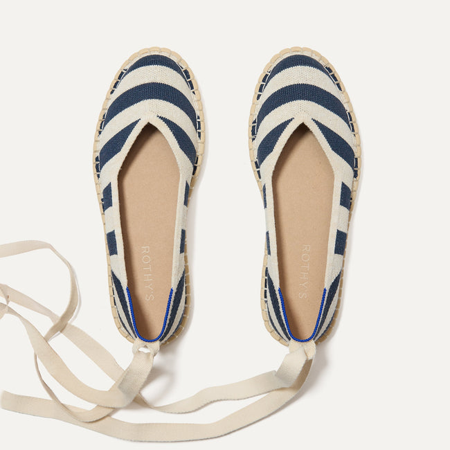 The Espadrille in Sailor Stripes shown from the top, with the ankle tie.