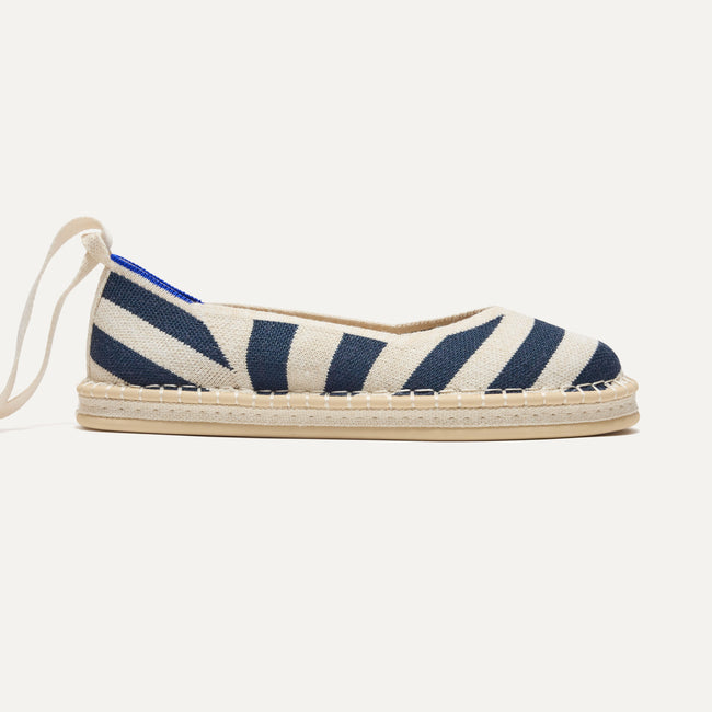 The Espadrille in Sailor Stripes, shown from the side. 