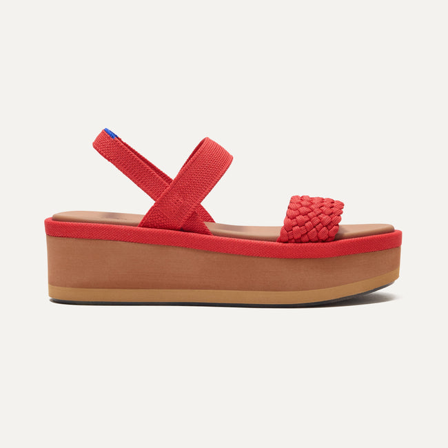 The Lightweight Wedge Sandal in Red Hot Woven shown from the side.