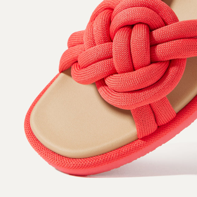 Close up of the vamp of The Summer Sandal in Red Hot. 