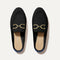 The Double Bit Loafer Mule in Black Bouclé shown from the top. 