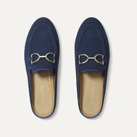 The Double Bit Loafer Mule in Blue Raffia-Knit | Rothy display picture 2