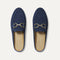 The Double Bit Loafer Mule in Blue Raffia-Knit shown from the top. 