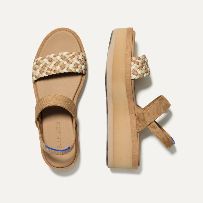The Lightweight Wedge Sandal in Beach Sand Woven shown from the top.