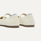 Close up of the heel of The Kids Mary Jane in White Open-Knit.