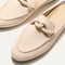 Close up of the toe and vamp of The Loafer Mule in Blush Pink.