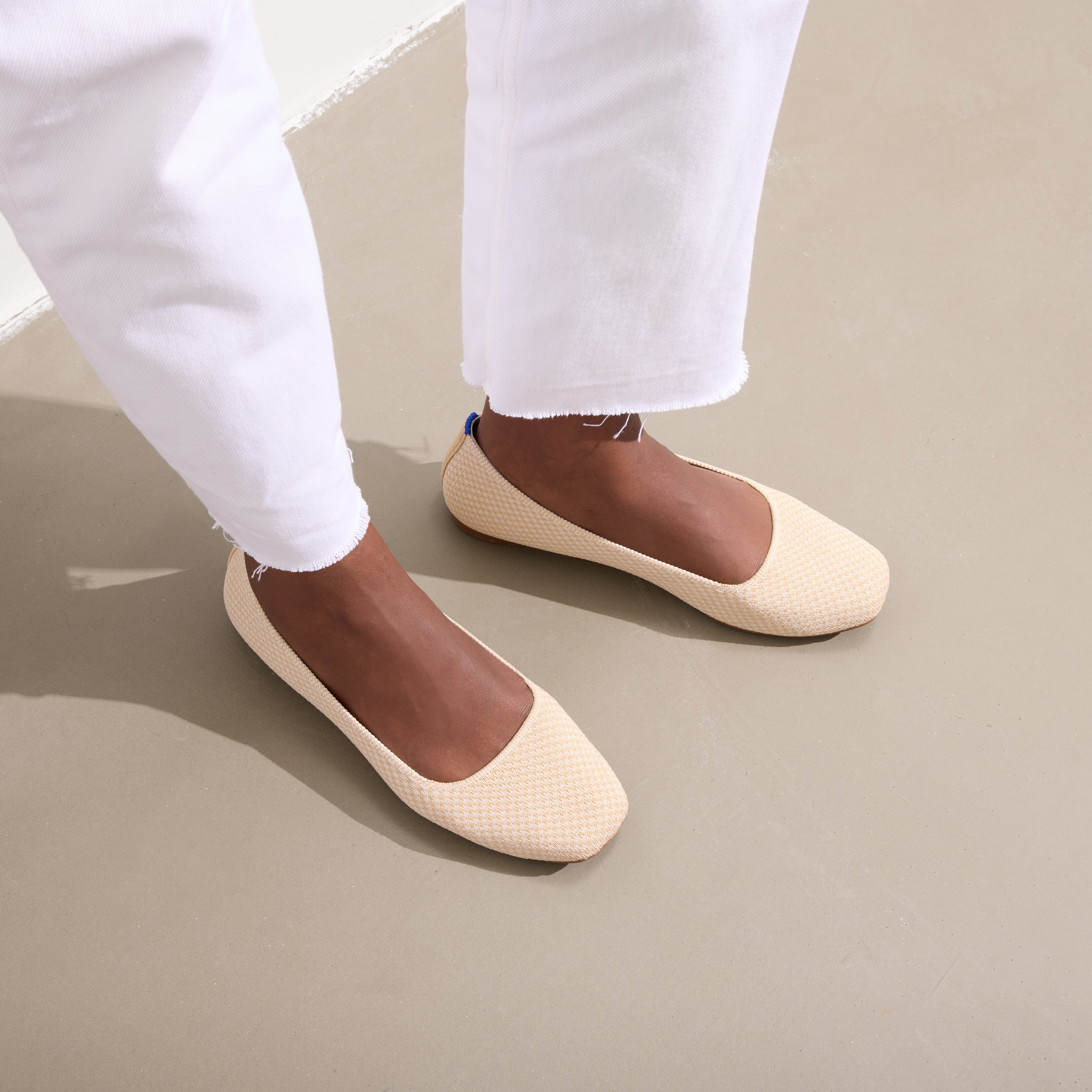 The Max Square in Sandstone Micro Check | Women's Flats | Rothy's