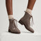 hover | Model wearing The Cozy Laced Lug Boot in Sparrow.