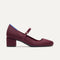 The Mary Jane Heel in Wine Red shown from the side.