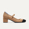 The Mary Jane Heel in Wren Captoe shown from the side.