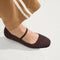 hover | Model wearing The Max Square Mary Jane in Chocolate.