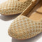 Top view of the square toe and rounded vamp of The Max Square Mary Jane in Golden Crisp Basketweave.