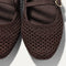 Close up of the toe and vamp of The Double Buckle Mary Jane in Chocolate Mesh.