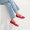 hover | Model wearing The Double Buckle Mary Jane in Rouge Crochet.