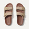 The Buckle Slide Sandal in Dune shown from the top.