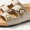 Close up of buckle closer of The Buckle Slide Sandal in Sea Salt. 