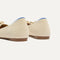 Close up of the heel of The Bow Point II in Conch, with Rothy's signature blue halo.