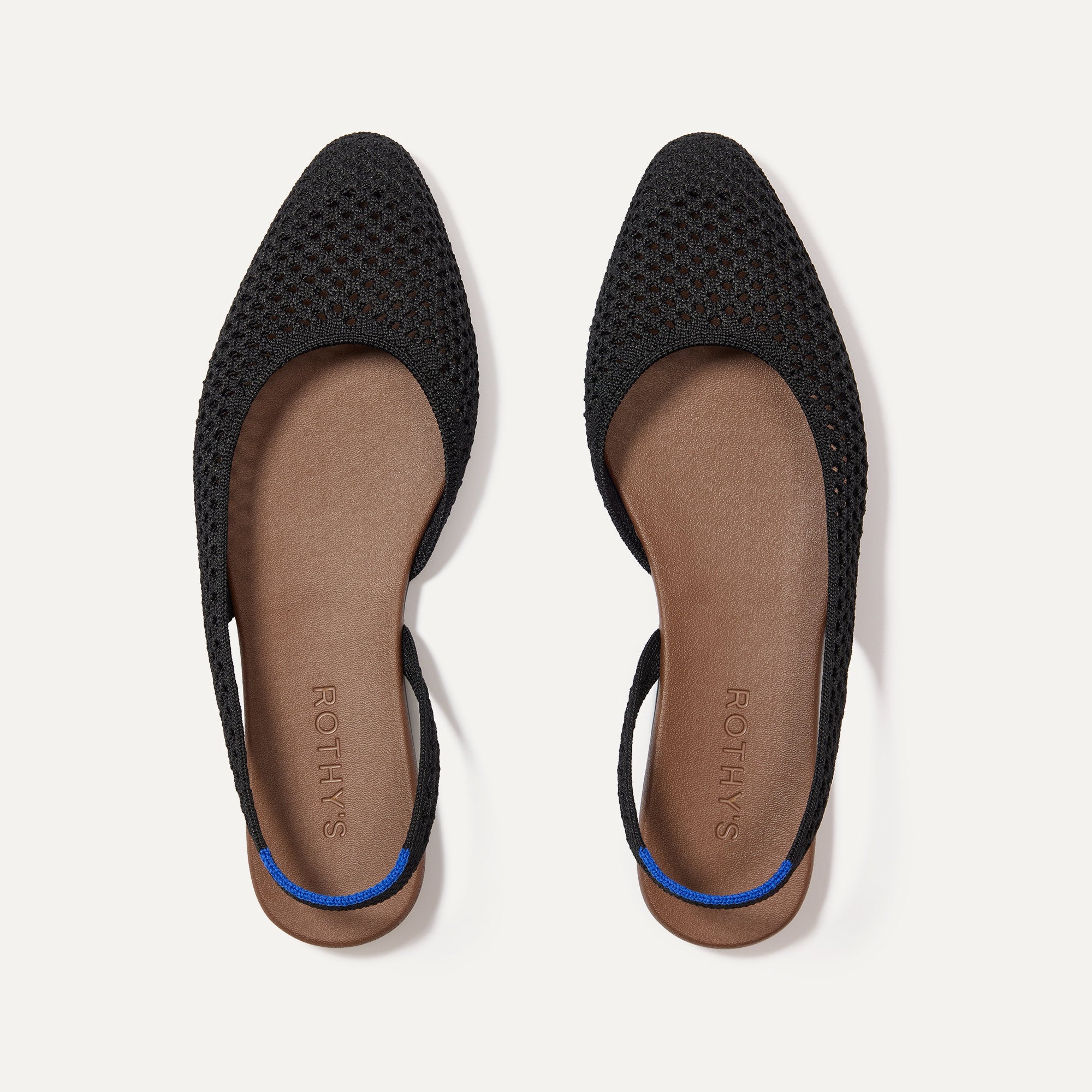 The Almond Slingback in Black Mesh shown from the top.