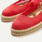 Close up of the vamp of The Espadrille Mary Jane in Red Hot. 